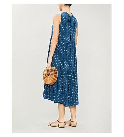 Shop Asceno High-neck Silk-crepe Midi Dress In Oasis Blue Polka