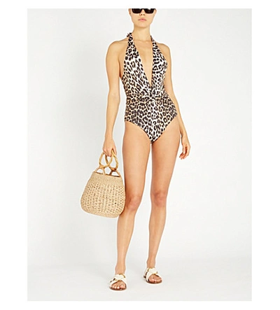 Shop Ganni Leopard-print Swimsuit