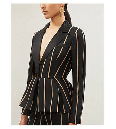 Shop Self-portrait Striped Twill Jumpsuit In Black/ Beige