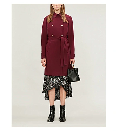 Shop Ted Baker Mirrored-button Double-breasted Woven Coat In Oxblood