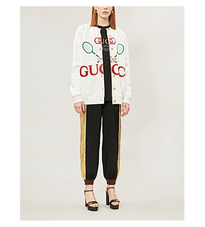 Shop Gucci Tennis Logo-embroidered Cotton-jersey And Silk Cardigan In Multi