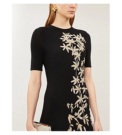 Shop Oscar De La Renta Metallic Floral Knit Dress In Black Gold