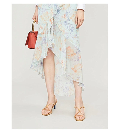 Shop Alice And Olivia Caily Ruffled Floral-print Crepe Wrap Skirt In Blue/multi