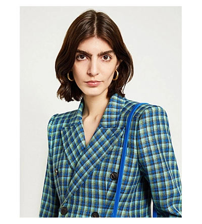 Shop Balenciaga Hourglass Double-breasted Checked Wool Coat In Blue/azure