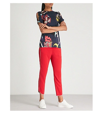 Shop Ted Baker Laille Side-striped Mid-rise Trousers In Red