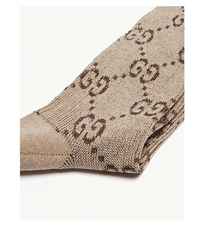 Shop Gucci Gg Diamond Intarsia Cotton-blend Socks In Shell Dark Brown