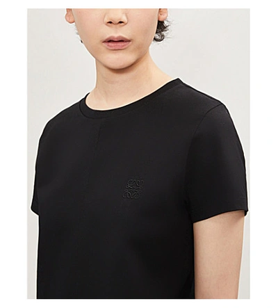 Shop Loewe Womens Black Brand-embroidery Cotton-jersey T-shirt S