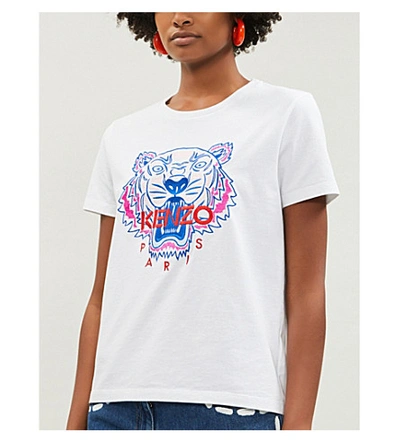 Shop Kenzo Tiger Logo-print Cotton-jersey T-shirt In White