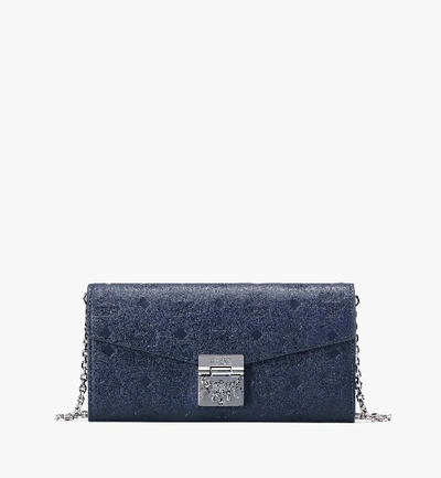 Shop Mcm Patricia Crossbody Wallet In Monogram Leather In Blue | Navy Blue