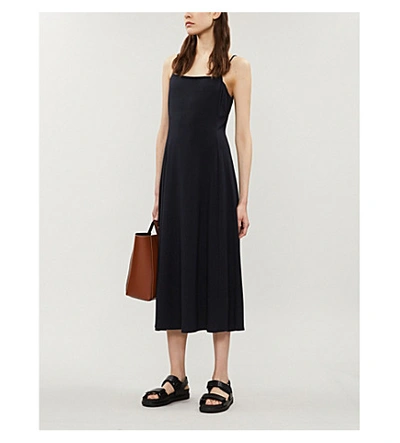 Shop Theory Square Neck Stretch-cotton Blend Midi Dress In Deep Navy