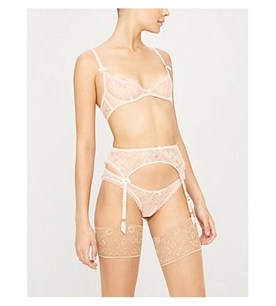 Shop Agent Provocateur Hinda Lace And Mesh Suspender Belt In Nude