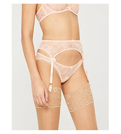 Shop Agent Provocateur Hinda Lace And Mesh Suspender Belt In Nude