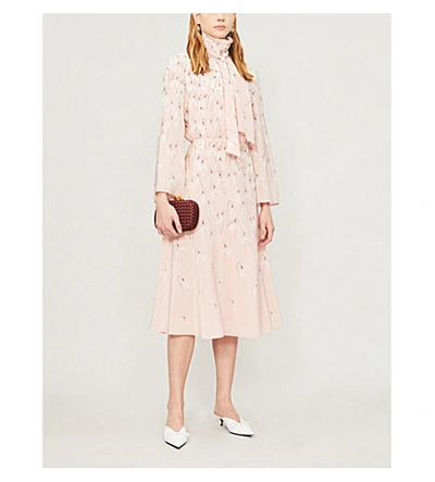 Shop Valentino Tied-neck Floral-print Silk-crepe Midi Dress In Rose Multi