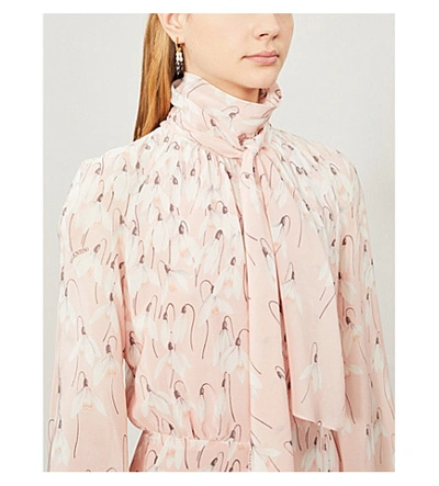 Shop Valentino Tied-neck Floral-print Silk-crepe Midi Dress In Rose Multi