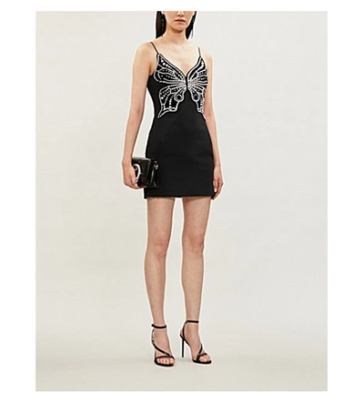 Shop David Koma Butterfly-motif Stretch-crepe Mini Dress In Black/silver