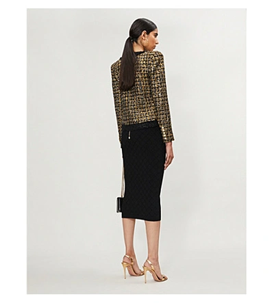 Shop Balmain Collarless Metallic Tweed Jacket In Black Gold