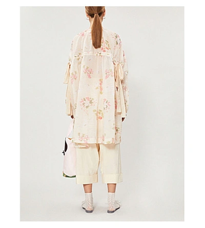 Shop Renli Su Puffed-sleeve Floral-print Cotton-blend Mini Dress In Abricot Print