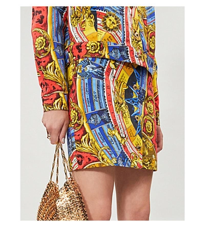 Shop Moschino Graphic-print Denim Mini Skirt In Multi