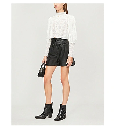 Shop The Kooples Lace-panel Cropped Cotton Blouse In Whi01