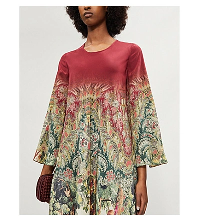 Shop Etro Landscape-print Silk-crepe Gown In Beige
