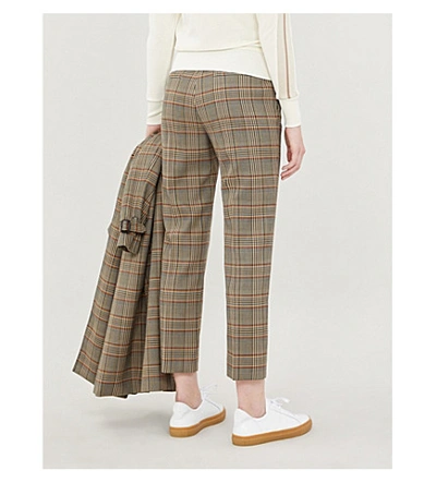 Shop Sandro Checked Cropped Mid-rise Gabardine Trousers In Multi Color