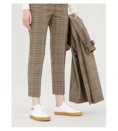 Shop Sandro Checked Cropped Mid-rise Gabardine Trousers In Multi Color
