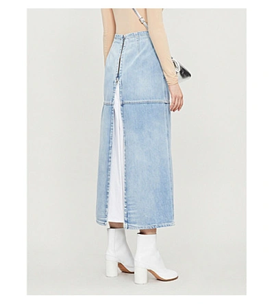 Shop Mm6 Maison Margiela Cut-out Denim Midi Skirt In Stone Vintage