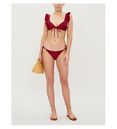 Shop Zimmermann Amari Flared-panel Swimsuit In Ruby
