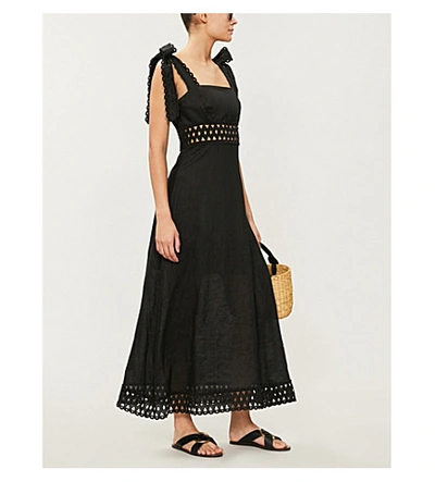 Shop Zimmermann Verity Square-neck Strappy Linen Dress In Black