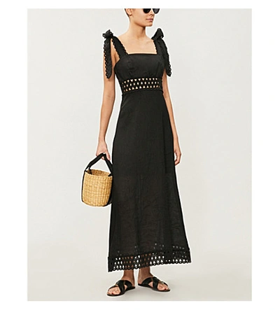 Shop Zimmermann Verity Square-neck Strappy Linen Dress In Black