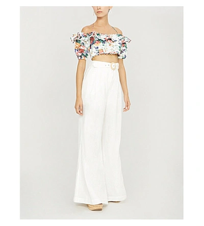 Shop Zimmermann Allia Off-the-shoulder Linen Top In White Floral