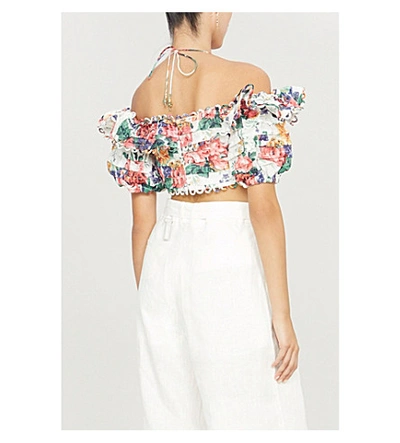 Shop Zimmermann Allia Off-the-shoulder Linen Top In White Floral