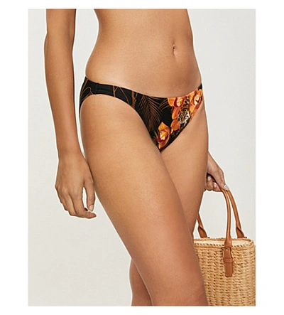 Shop Ted Baker Floral-print Mid-rise Bikini Bottoms In Navy