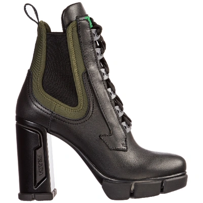 Shop Prada Women's Leather Heel Ankle Boots Booties In Black