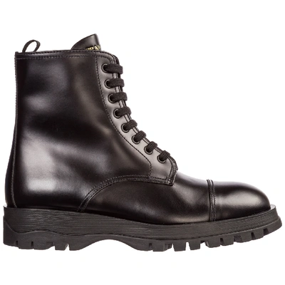 Shop Prada Women's Leather Combat Boots In Black