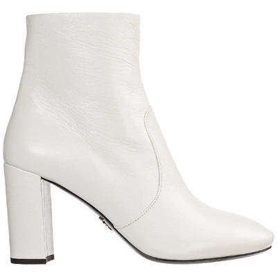 Shop Prada Women's Leather Heel Ankle Boots Booties In White