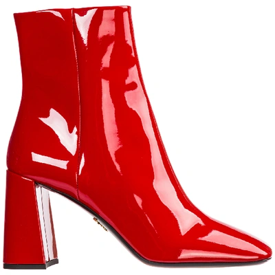 Shop Prada Women's Leather Heel Ankle Boots Booties In Red