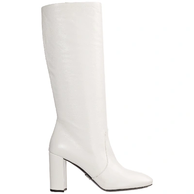 Shop Prada Women's Leather Heel Boots In White