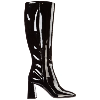 Shop Prada Women's Leather Heel Boots In Black