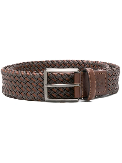 Shop Canali Woven Belt In Brown