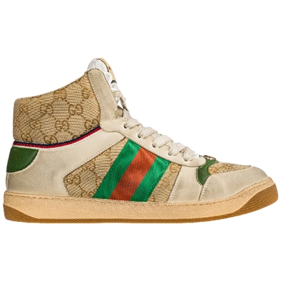 Shop Gucci Men's Shoes High Top Trainers Sneakers Screener In Beige