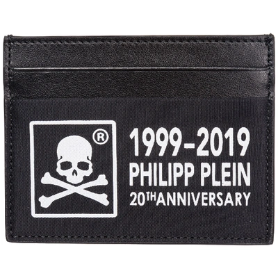 Shop Philipp Plein Men's Genuine Leather Credit Card Case Holder Wallet Anniversary 20th In Black