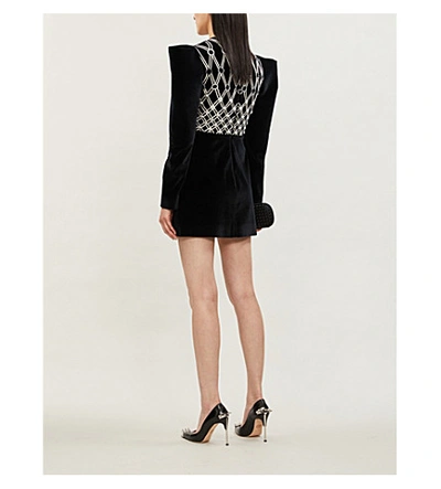 Shop David Koma Structured Embroidered Velvet Mini Dress In Black/silver