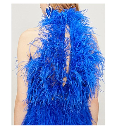 Shop Attico High-neck Feather Mini Dress In Blue