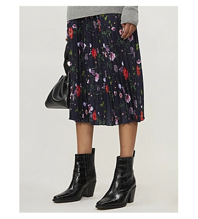 Shop Ted Baker Hedgerow Floral-print Pleated Woven Skirt In Dk-blue