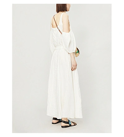 Shop Loewe X Paula's Ibiza Cold-shoulder Linen-blend Waist-tie Dress In White Ash