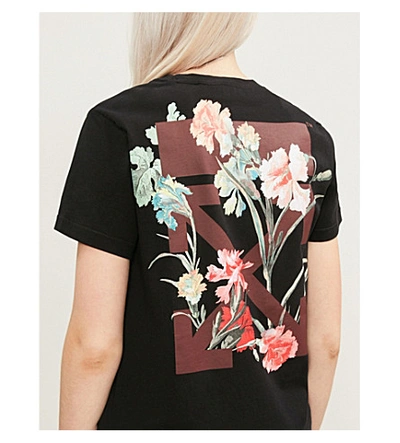 Shop Off-white Floral Arrow-print Cotton-jersey T-shirt In Black Borde