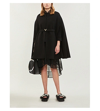Shop Valentino Branded-plaque Wool-and-cashmere Blend Cape In Black