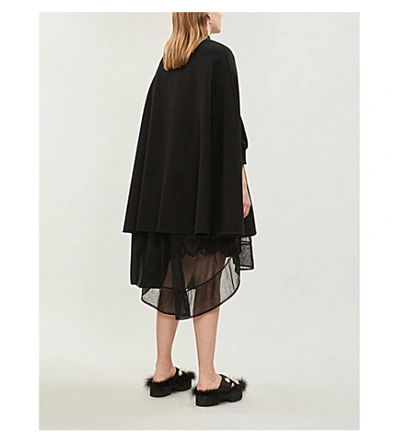 Shop Valentino Branded-plaque Wool-and-cashmere Blend Cape In Black
