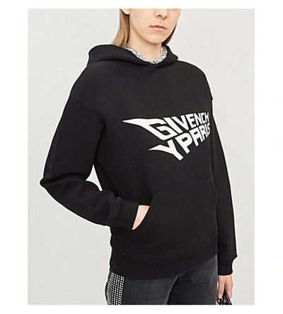 Shop Givenchy Glow-in-the-dark Logo-print Cotton-jersey Hoody In Black